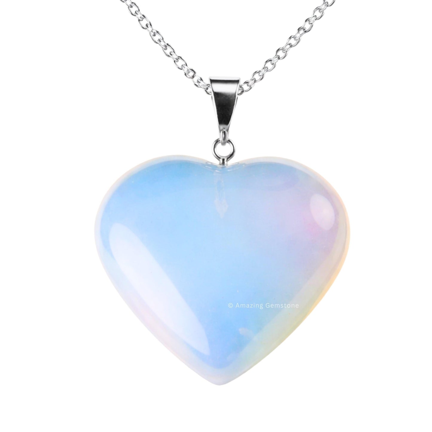 Opalite Neck lace - Healing Crystal Neck lace with Opalite Heart by Taylor - Elegant Jewelry for Energy Balance and Spiritual Healing - Gift for Women on Mothers Day, Christmas, Valentine (Puffy Heart)