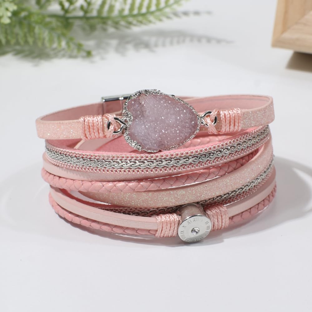 Artilady Leather Wrap Bracelet for Women - Handmade Clasp Bangle Bracelet with Pearl Beads Crystal Wristbands Jewelry Gift for Ladies and Mother
