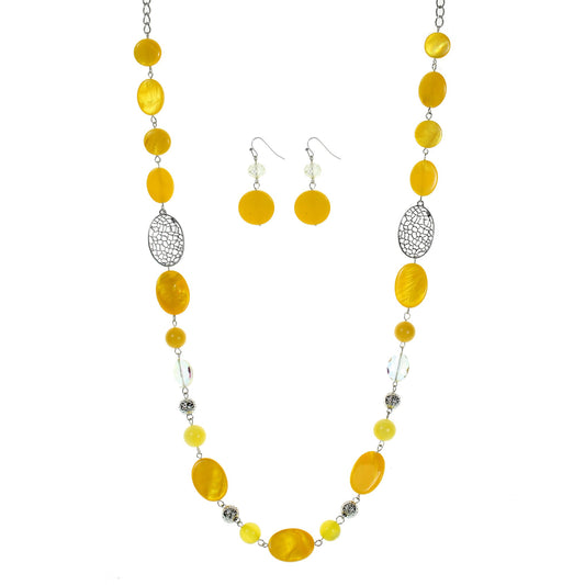 Aenu Beaded Long Necklace Set for Women Silver Gold Tone Sweater Chain Stone Crystal Beads Necklace Trendy Fashion Jewelry for Holiday Gifts (Yellow)