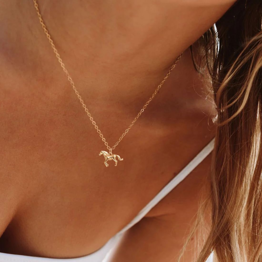 BSGRL Dainty Gold Necklace: 14K Gold Plated Horse Animal Necklace for Women 16.5"+2"