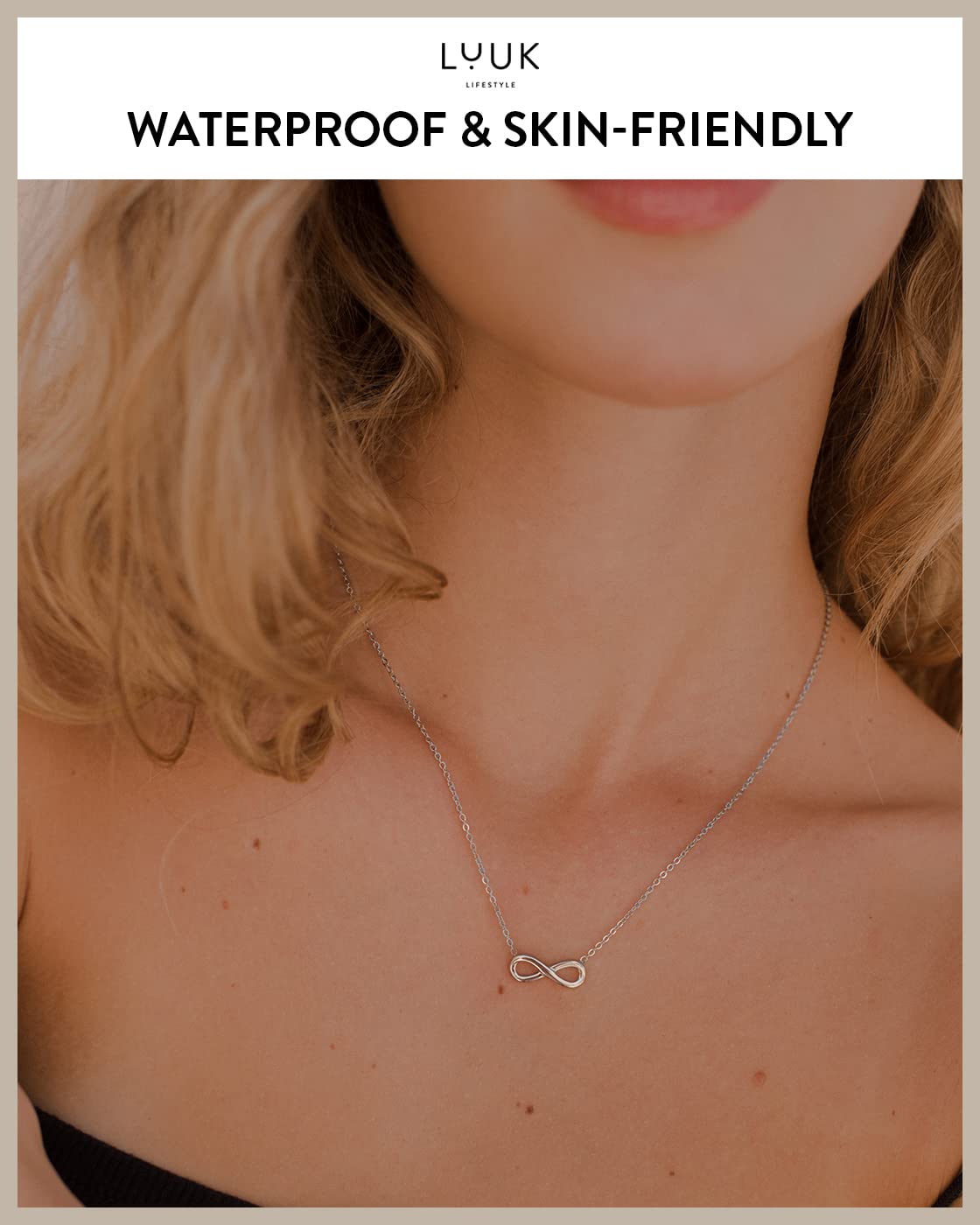 LUUK LIFESTYLE Stainless steel necklace with Infinity motif pendant and HAPPINESS gift card, gift idea for Valentine's Day, birthday, symbol of love, women fashion accessory, 19” chain length, silver