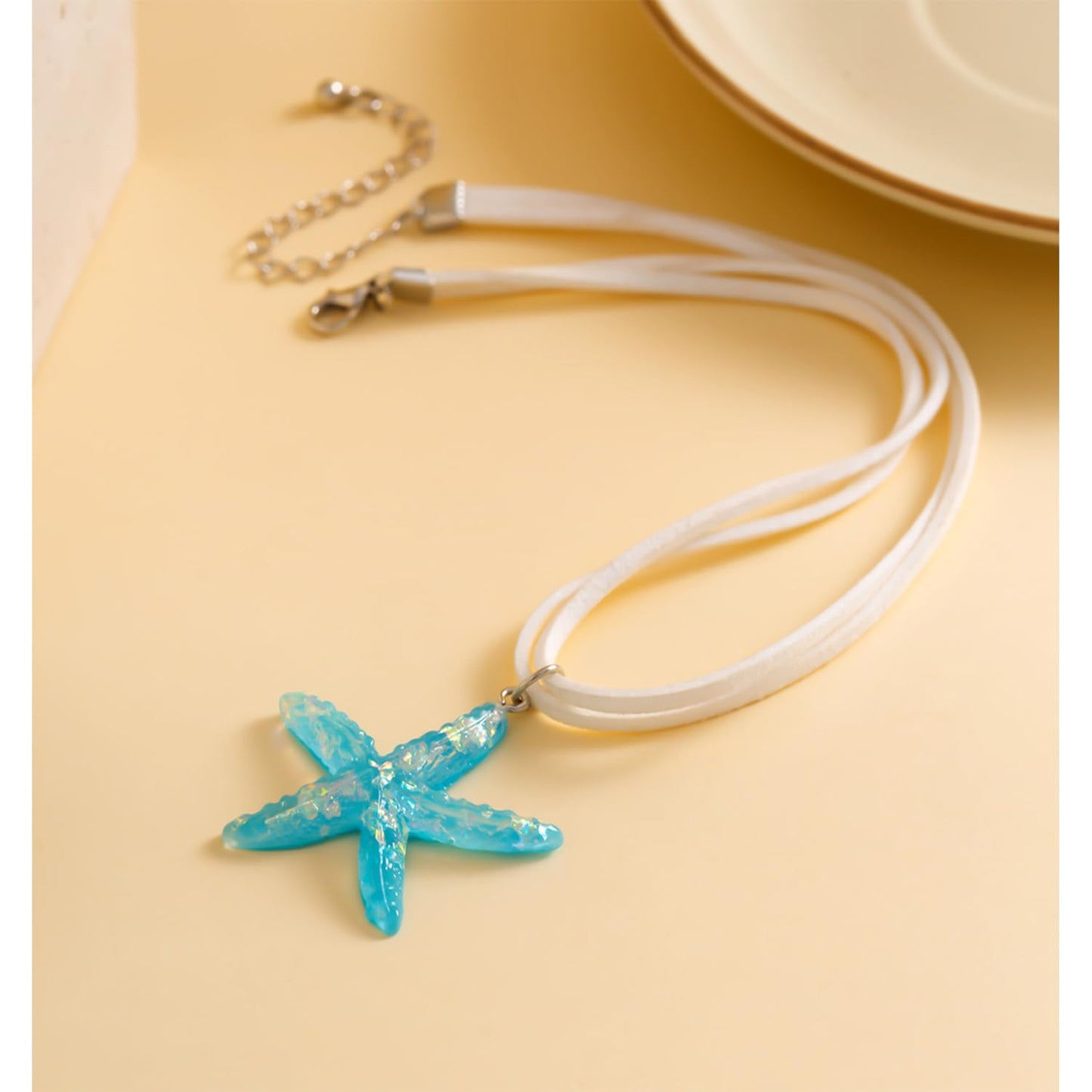 Decixde Starfish Necklace for Women Starfish Pendant Necklace Starfish Fringe Necklace Boho Layered Starfish Pendant Choker White Blue Necklace Summer Beach Necklaces Jewelry for Women Girls (blue)