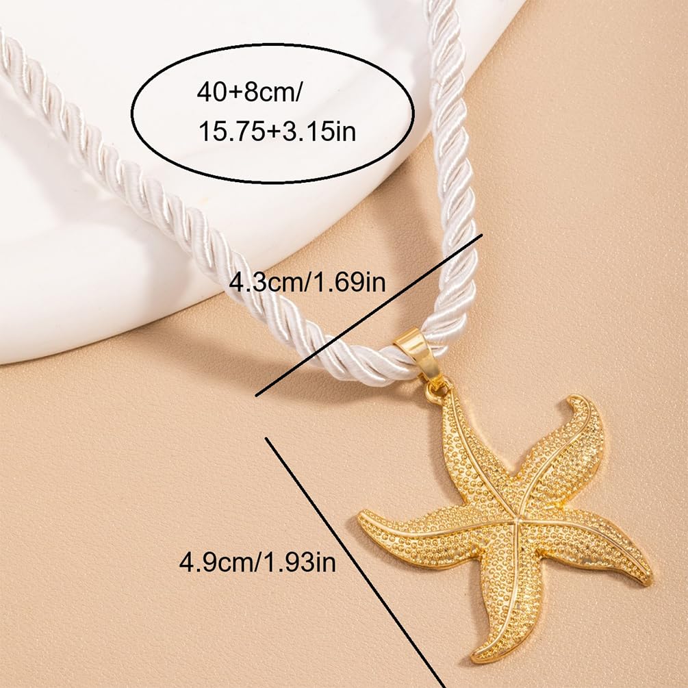 UANXLL Large Gold or Blue Starfish Pendant Necklace, Chunky White Rope Chain Big Sea Star Necklaces for Women Fashion Ocean Style Beach Party Prom Jewelry Gift (Gold)