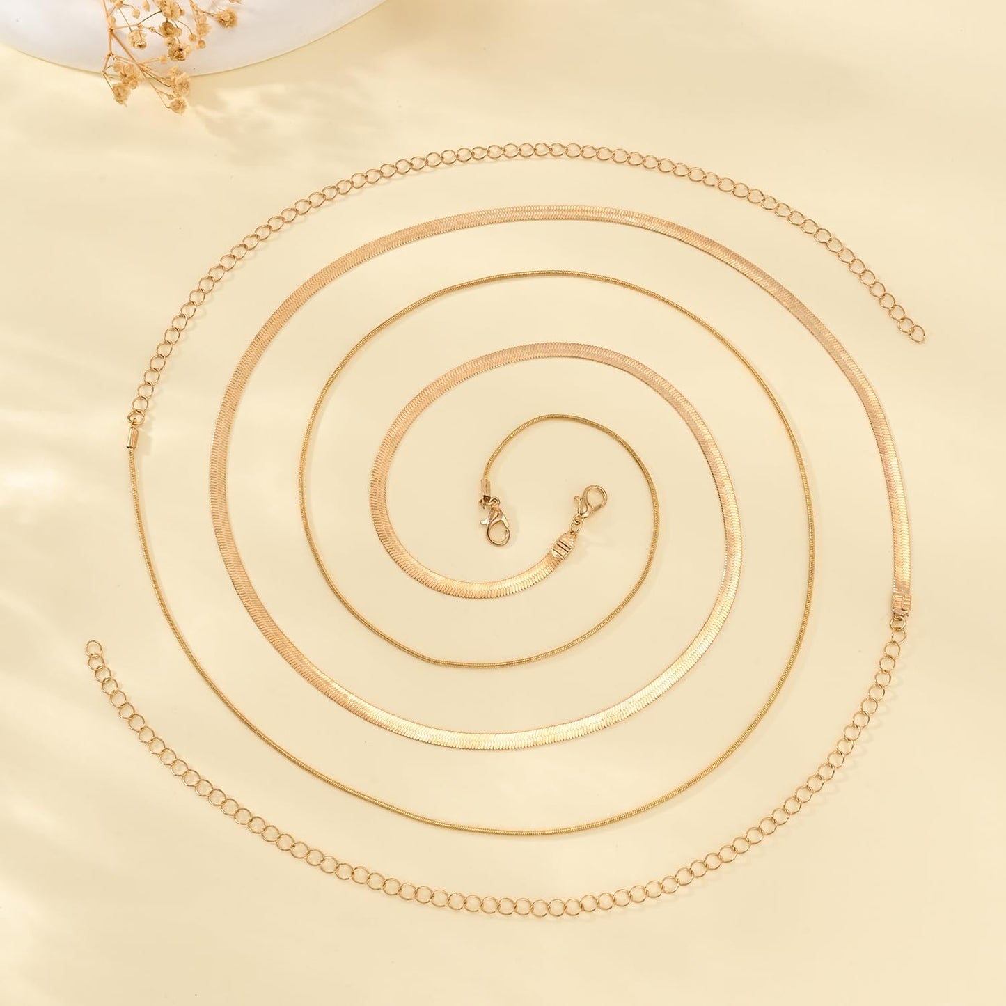 HERSIN Waist Chain for Women, 14K Gold Plated Layered Belly Belt Chains Beach Waist Beads Chain Waterproof Snake Herringbone Body Chain Summer Jewelry Accessories for Women