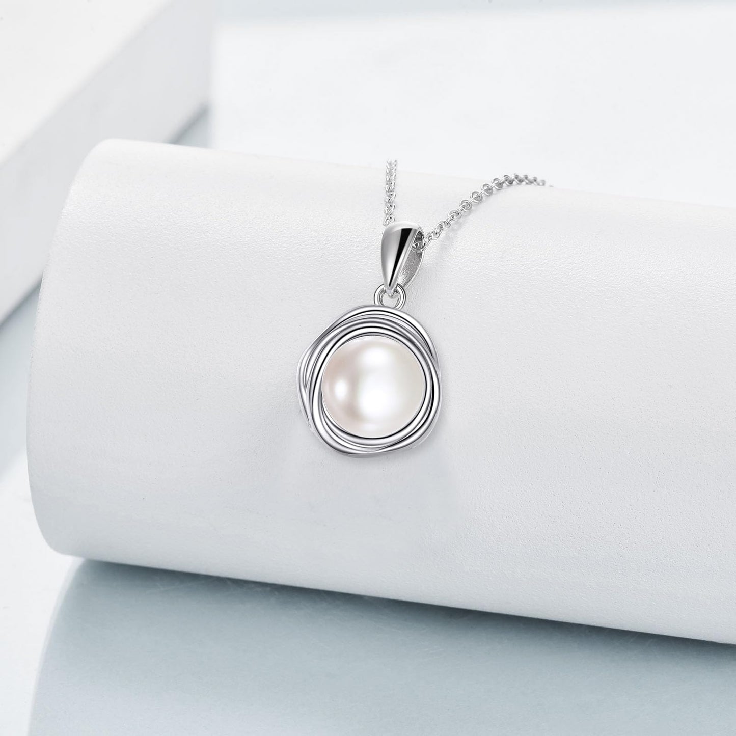 POPLYKE Pearl Necklaces for Women 925 Sterling Silver Single Pearl Necklace Pearl Pendant 8mm Pearl Jewelry Gifts for Mom Wife