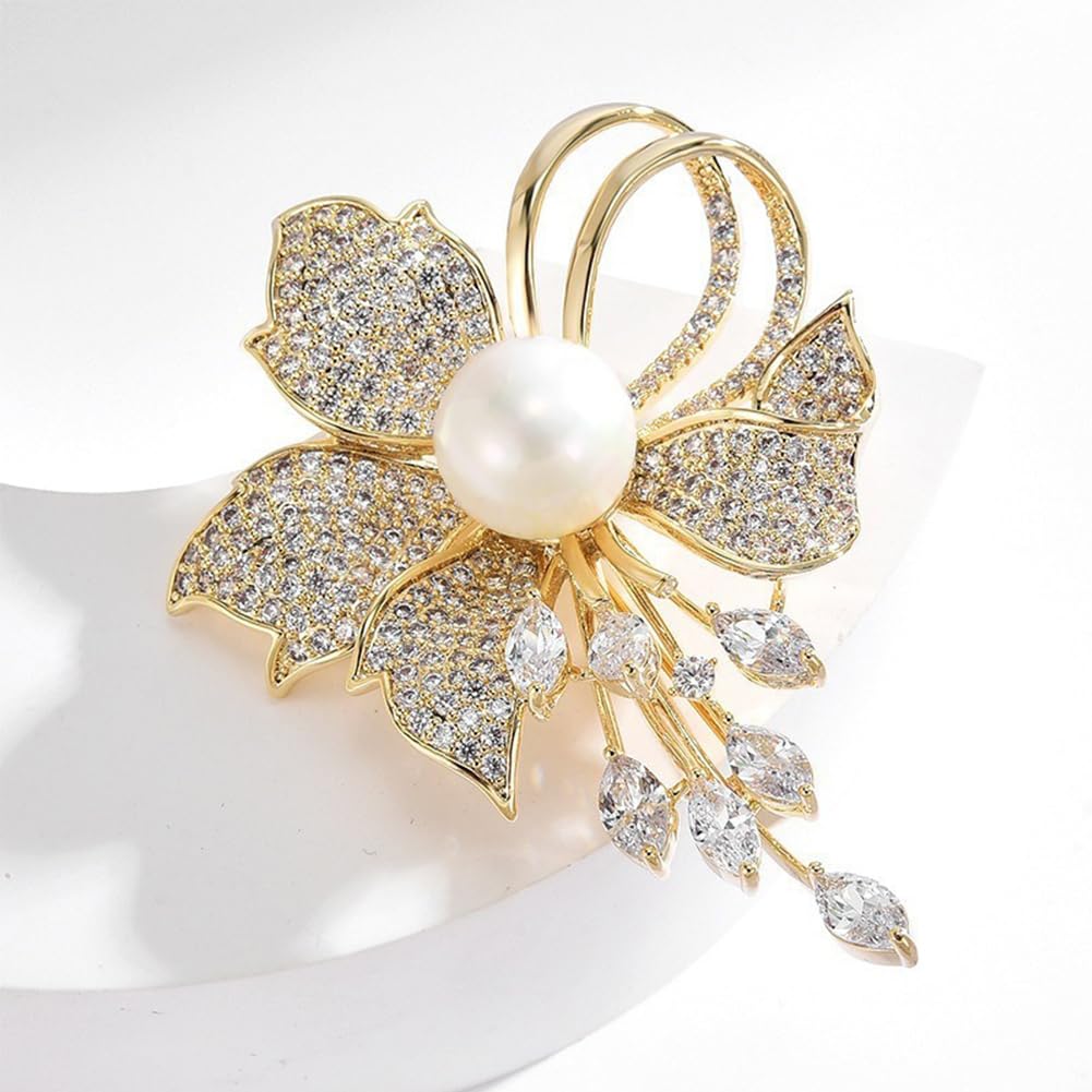 JKQBUX Chic Pearl Crystal Brooch Pins for Women Girls Fashion Shawl Pin Corsage Brooch Party Ceremony Accessories Dance Banquet Pins