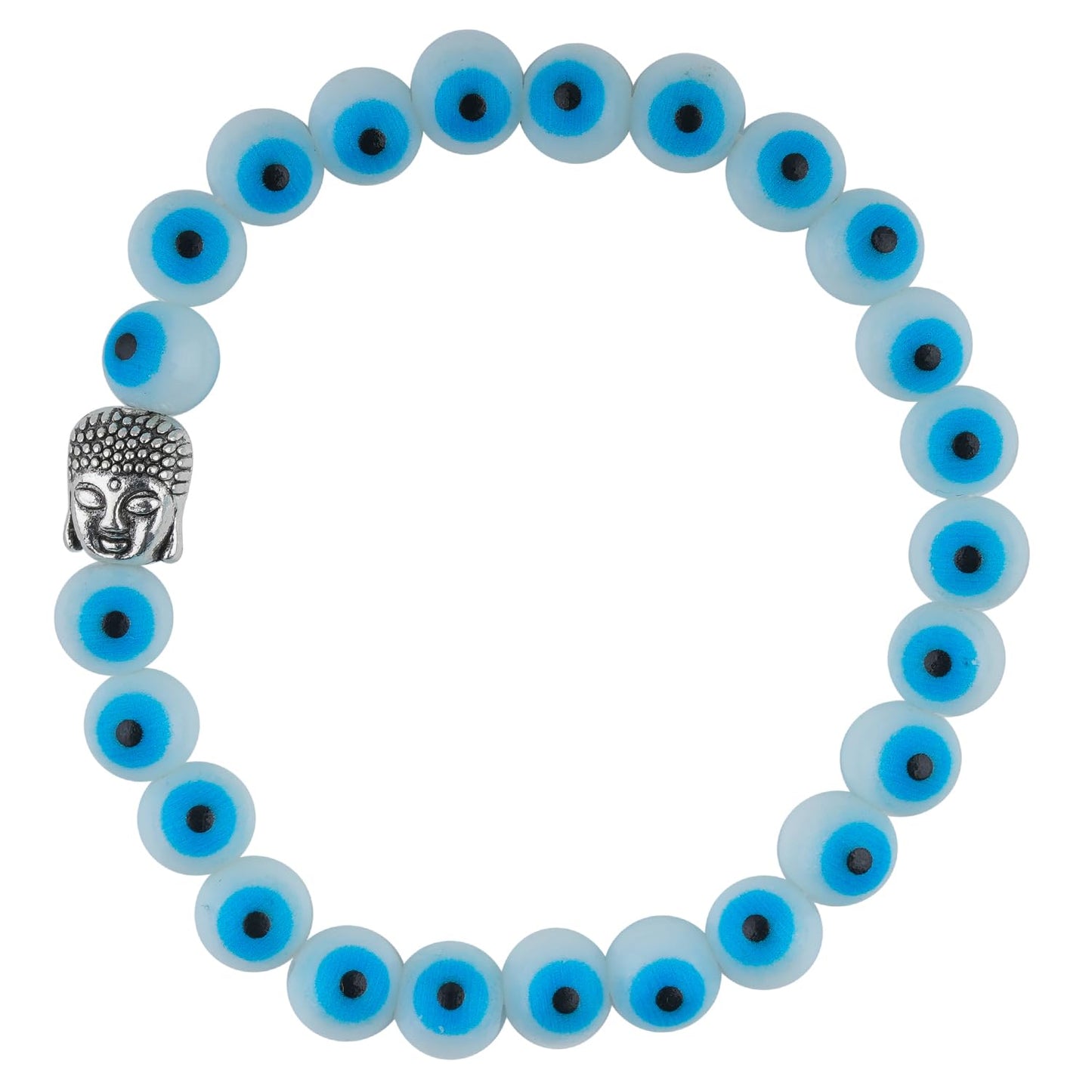 CRYSTALINES Buddha Charm Stretchable Braceclet, Evil Eye Gemstone Beads, Plain Round Stones, Handmade Boho Strech Bracelet, Adjustable Spiritual Healing Crystal Unisex Jewelry Gift