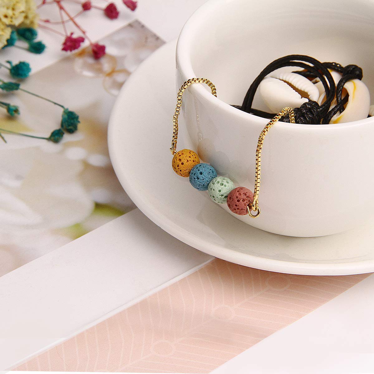 Jardme Essential Oil Diffuser Bracelets, 14K Gold Link Bracelets for Women, Birthday Gifts for Women Mom