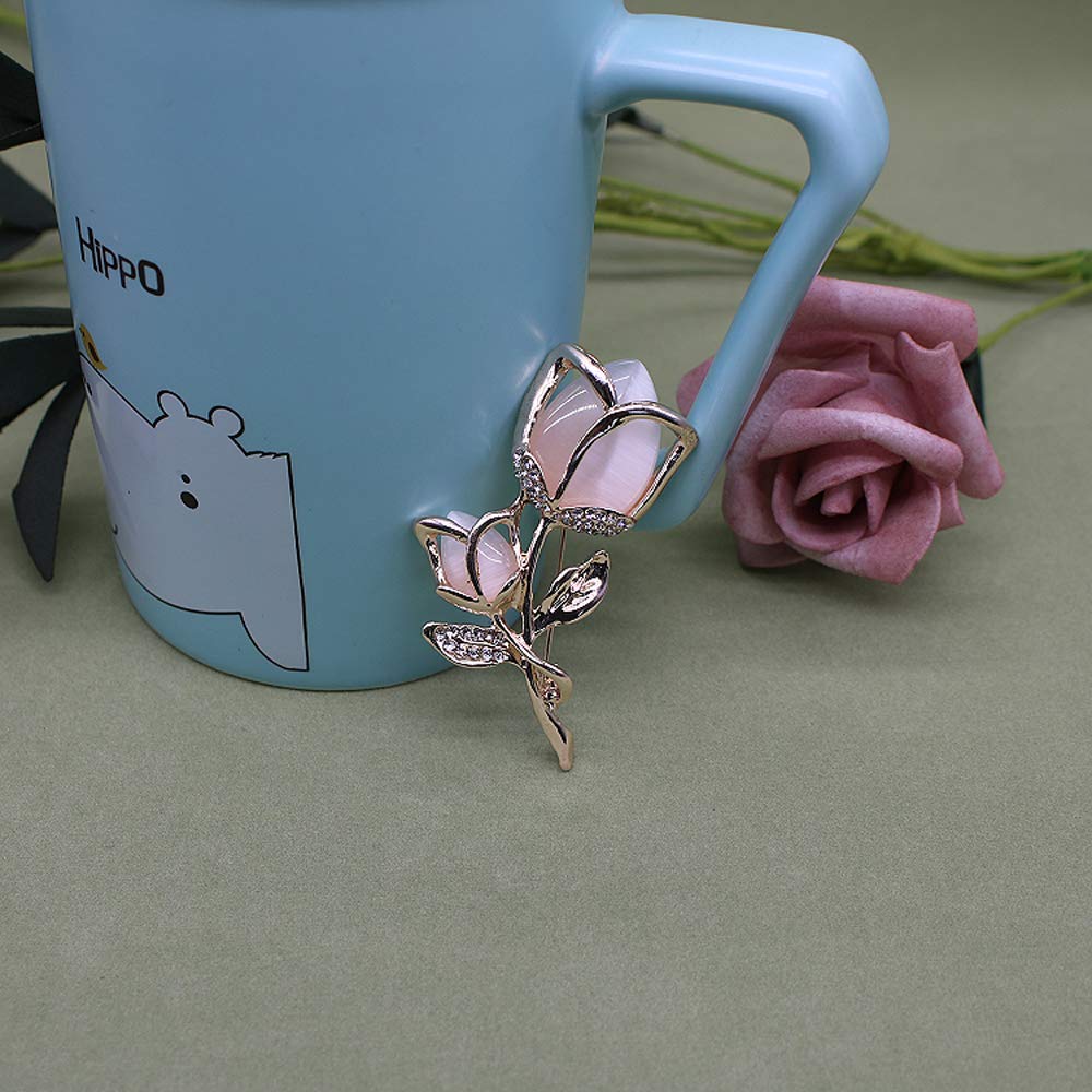 Created Crystal Brooch Crystal Rhinestone Rose Flower Fashion Pin Gift Women Girls Rose Gold (Gold White Crystal Brooch)