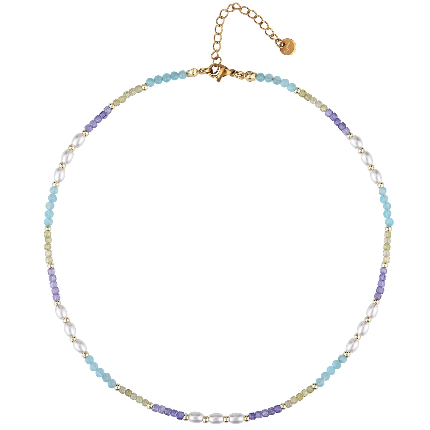 Vutapiro Colorful Beaded Beach Jewelry Summer Ladies' Necklace, Boho Color Block Design light blue necklaces for women (Pale blue)