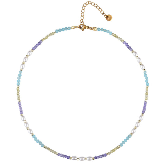 Vutapiro Colorful Beaded Beach Jewelry Summer Ladies' Necklace, Boho Color Block Design light blue necklaces for women (Pale blue)