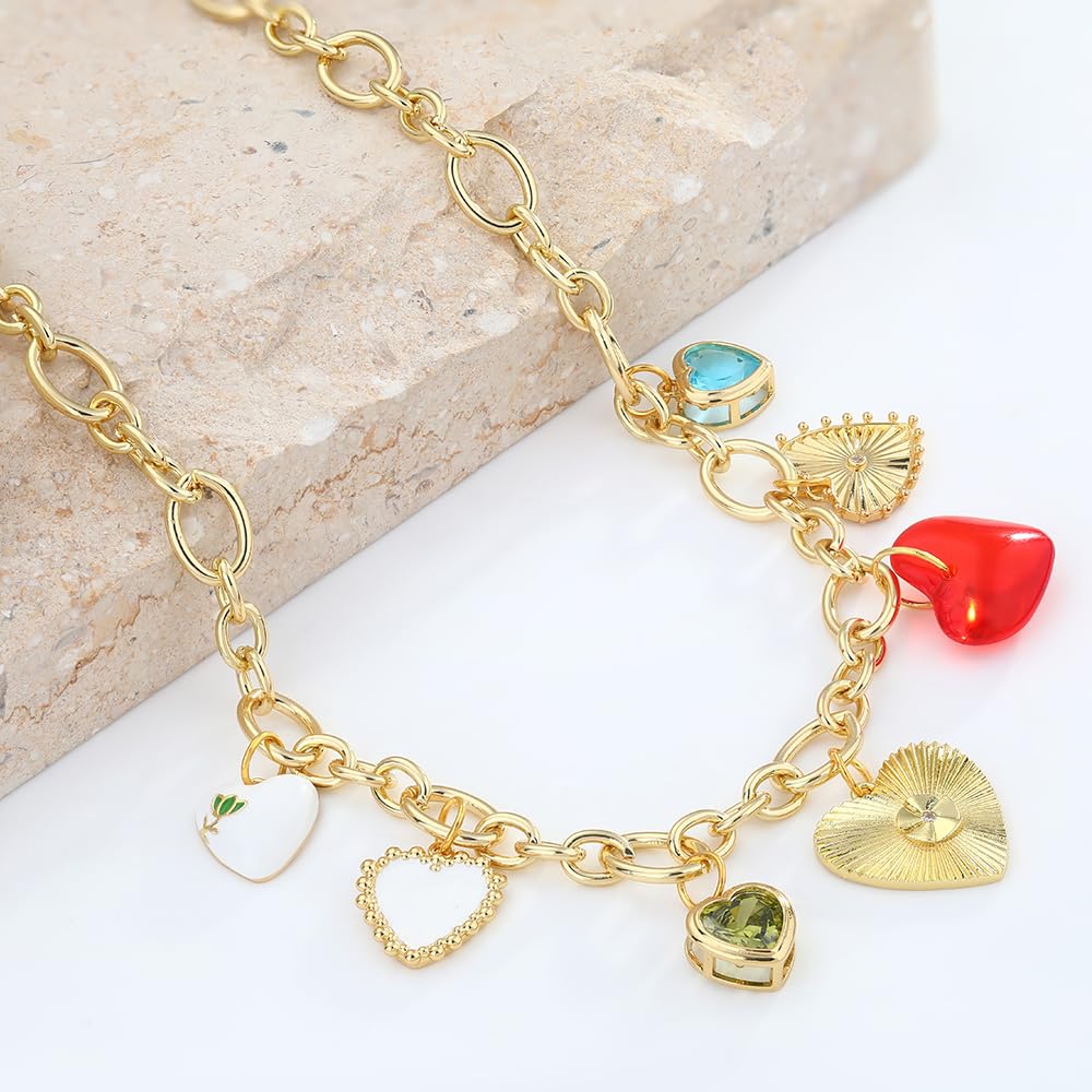 BONJOULRY Gold Heart Necklaces For Women With Different Charms Gold Charm Sun Red Heart Necklace Coin Charms DIY Choker Necklace Fashion Jewelry Gift