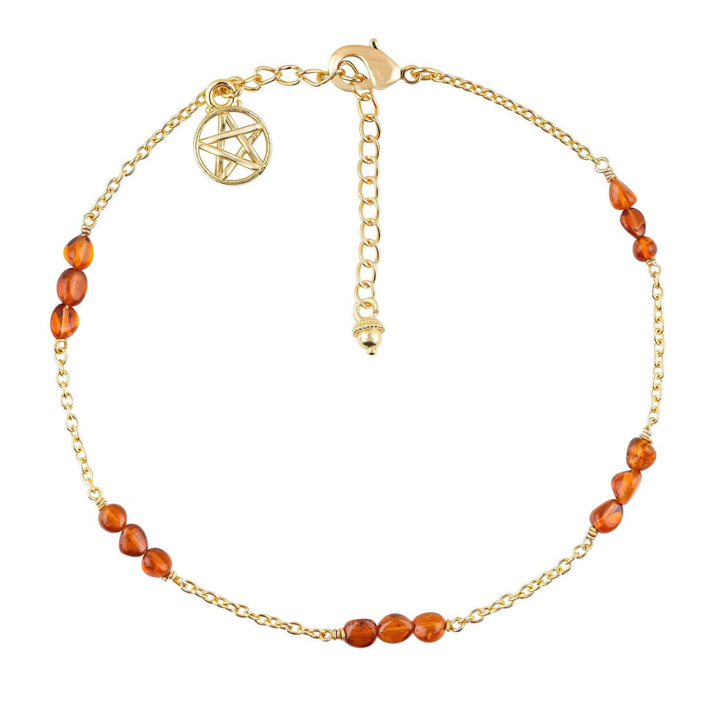 CRYSTALINES Natural Spessartite Garnet Gemstone Nuggets Beads, Handmade Station Dangle Star Charms Anklet, 14K Gold Plated, Adjustable Fashion Boho Jewelry for Women, Healing Crystals, Christmas Gift