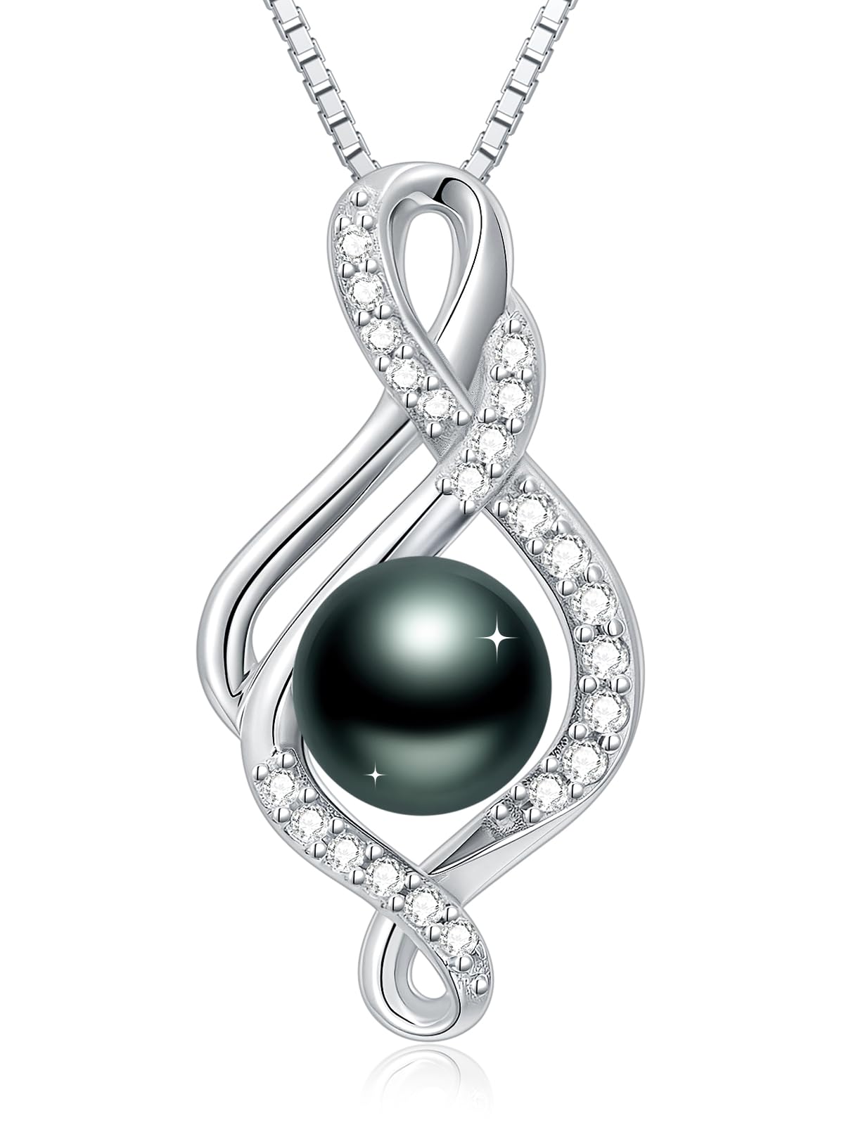 KANNSOAR 8MM Tahitian Black Pearl Necklace 18K Gold-Plating Sterling Silver Fine Jewelry Wedding Birthday Anniversary Valentines Day Christmas Mothers Day Gifts for Wife Women Mom Lover Girlfriend Her