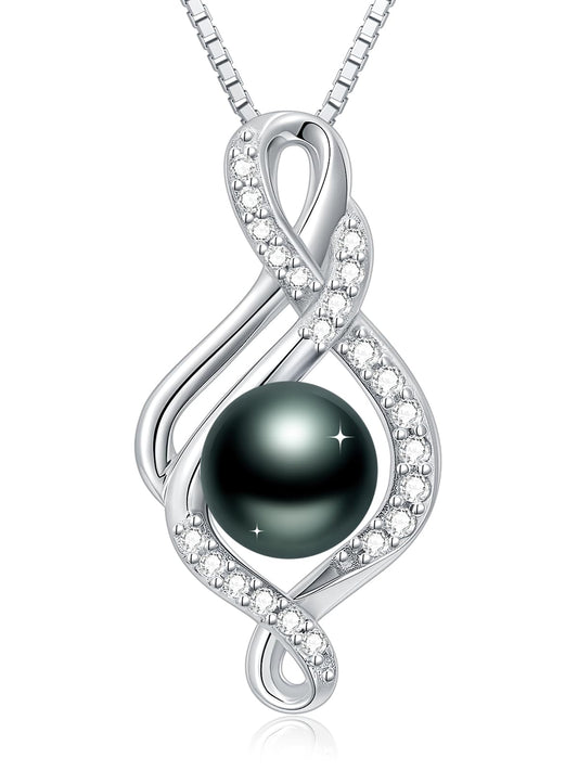 KANNSOAR 8MM Tahitian Black Pearl Necklace 18K Gold-Plating Sterling Silver Fine Jewelry Wedding Birthday Anniversary Valentines Day Christmas Mothers Day Gifts for Wife Women Mom Lover Girlfriend Her