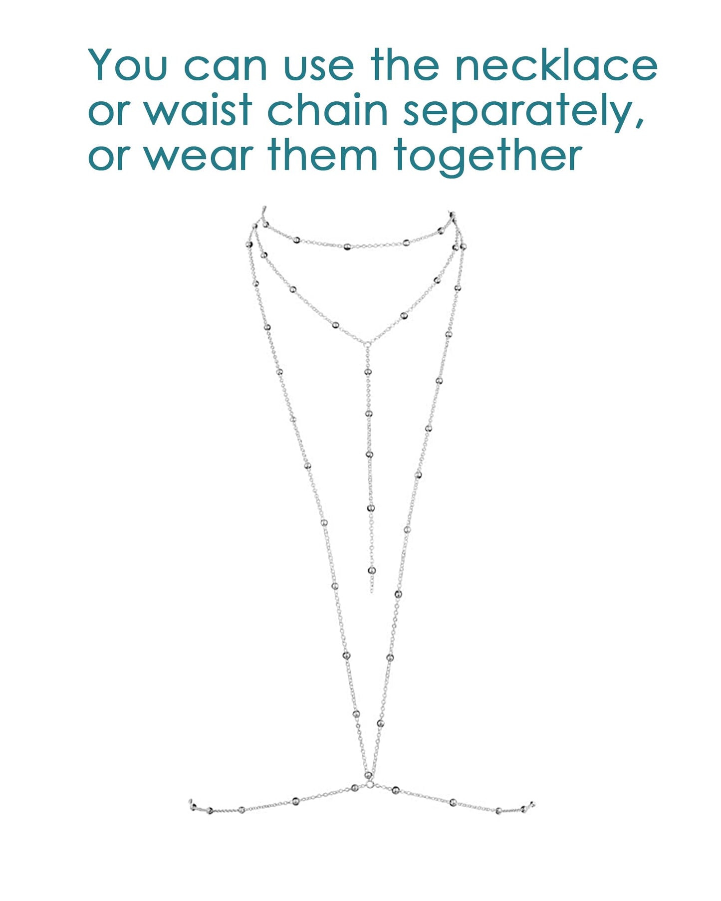 Longita Silver Body Chain Jewelry For Women Body Chain Necklace Jewelry Waist Chains Beaded Drop Y Lariat Silver Long Necklace For Women Sexy Trendy Dainty Y-Shaped Dangle Prom Accessories