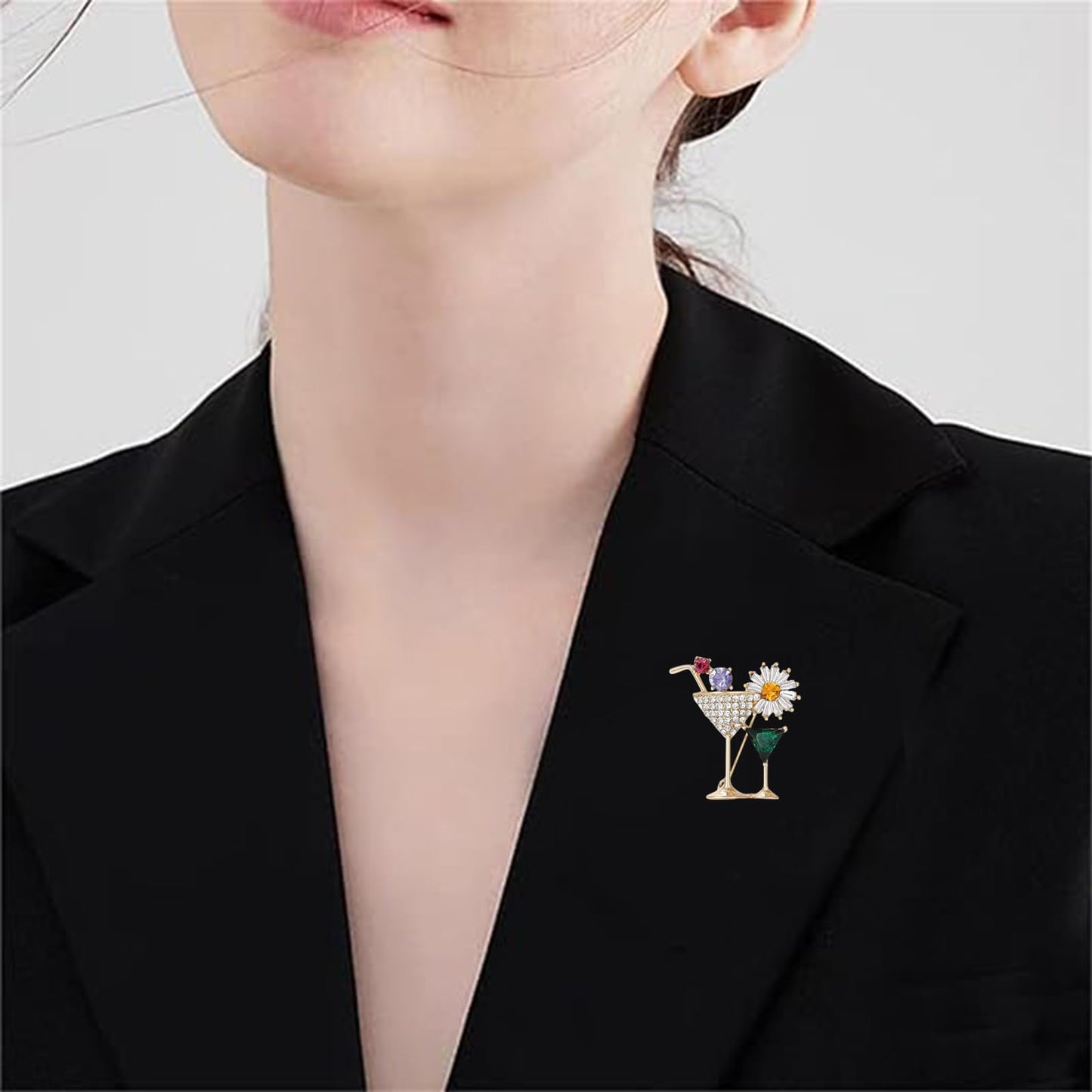 DEYOUM Cocktail Wine Glass Brooch Pin for Women Trendy Cute Cocktail Wines Glass Wine Bottle Brooch Pin Party Hat Bag Suit Charm Jewelry Gift Accessories (gold)