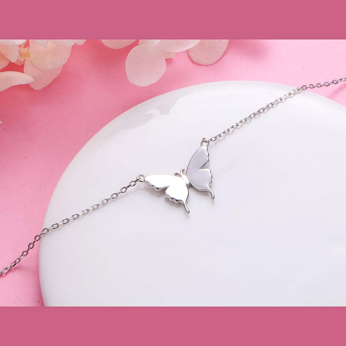 DAOCHONG S925 Sterling Silver Butterfly Choker Short Dainty Necklace Pendant for Women Jewelry Gift