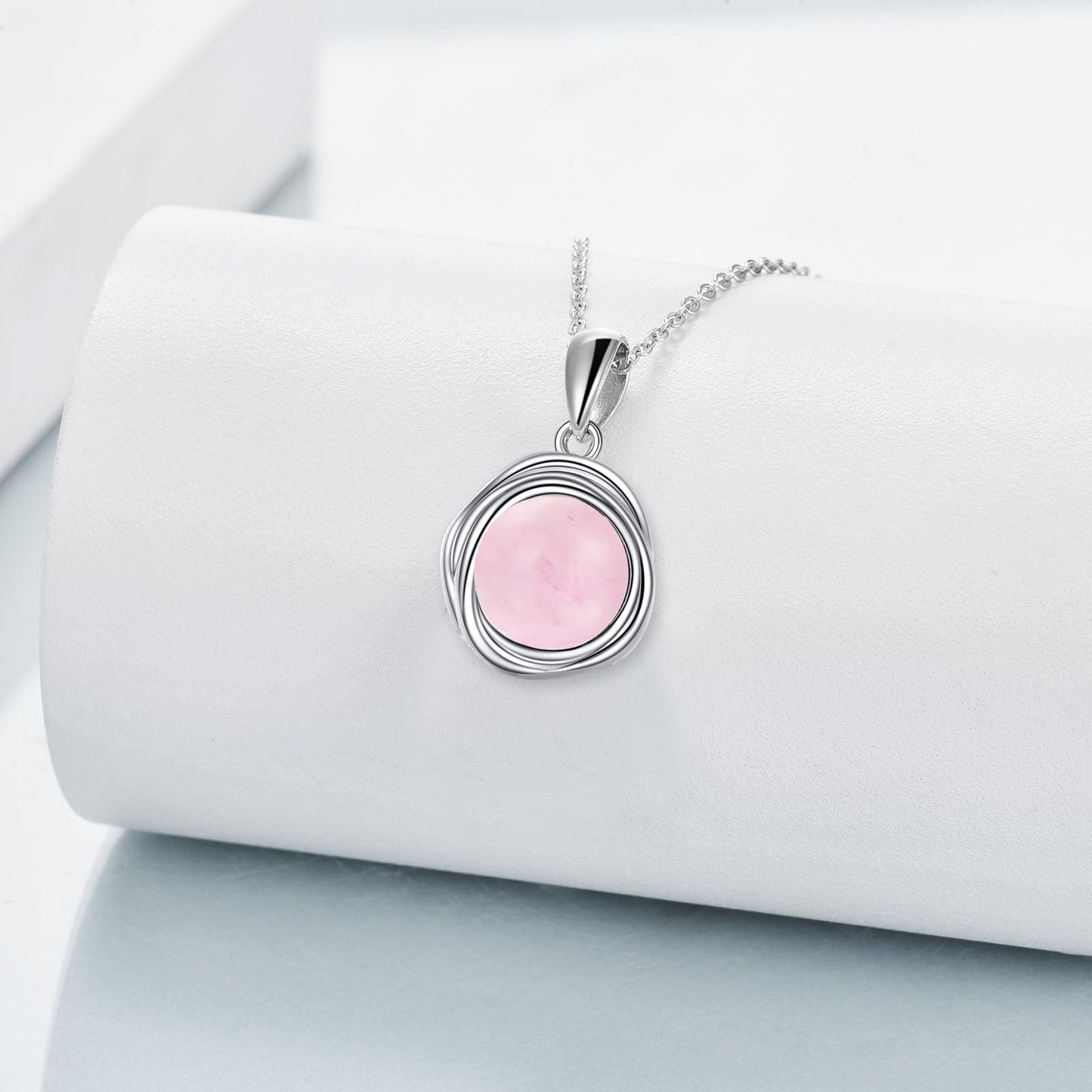 POPLYKE Rose Quartz Necklace for Women - 925 Sterling Silver Pendant, 8mm Jewelry