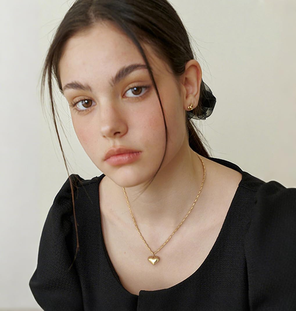 PEARLADA Dainty Gold Plated Heart Necklace for Women, Cute Small Heart Charm Necklace with Adjustable Box Chain, Trendy Love Valentine’s Gift