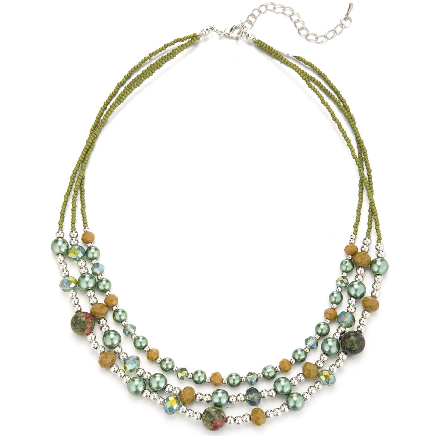 Noessla Beaded Statement Necklaces for Women Layered Chunky Bead Necklace Fashion Costume Jewelry Gifts for Mom(Green)