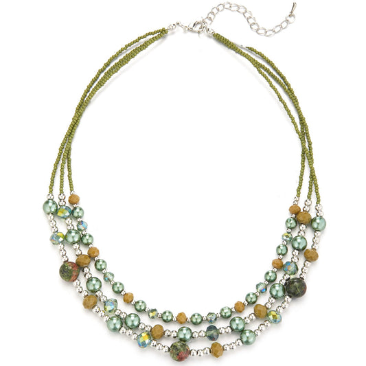 Noessla Beaded Statement Necklaces for Women Layered Chunky Bead Necklace Fashion Costume Jewelry Gifts for Mom(Green)
