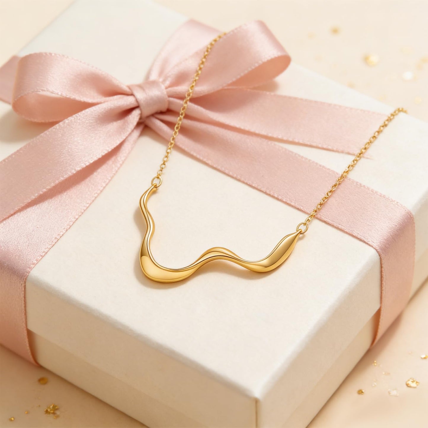 Frigotine Chunky Gold Geometric Necklace for Women, Trendy Thick Statement Letter W Wave Adjustable Long Chain Pendant Necklaces Winter Prom Jewelry Gift