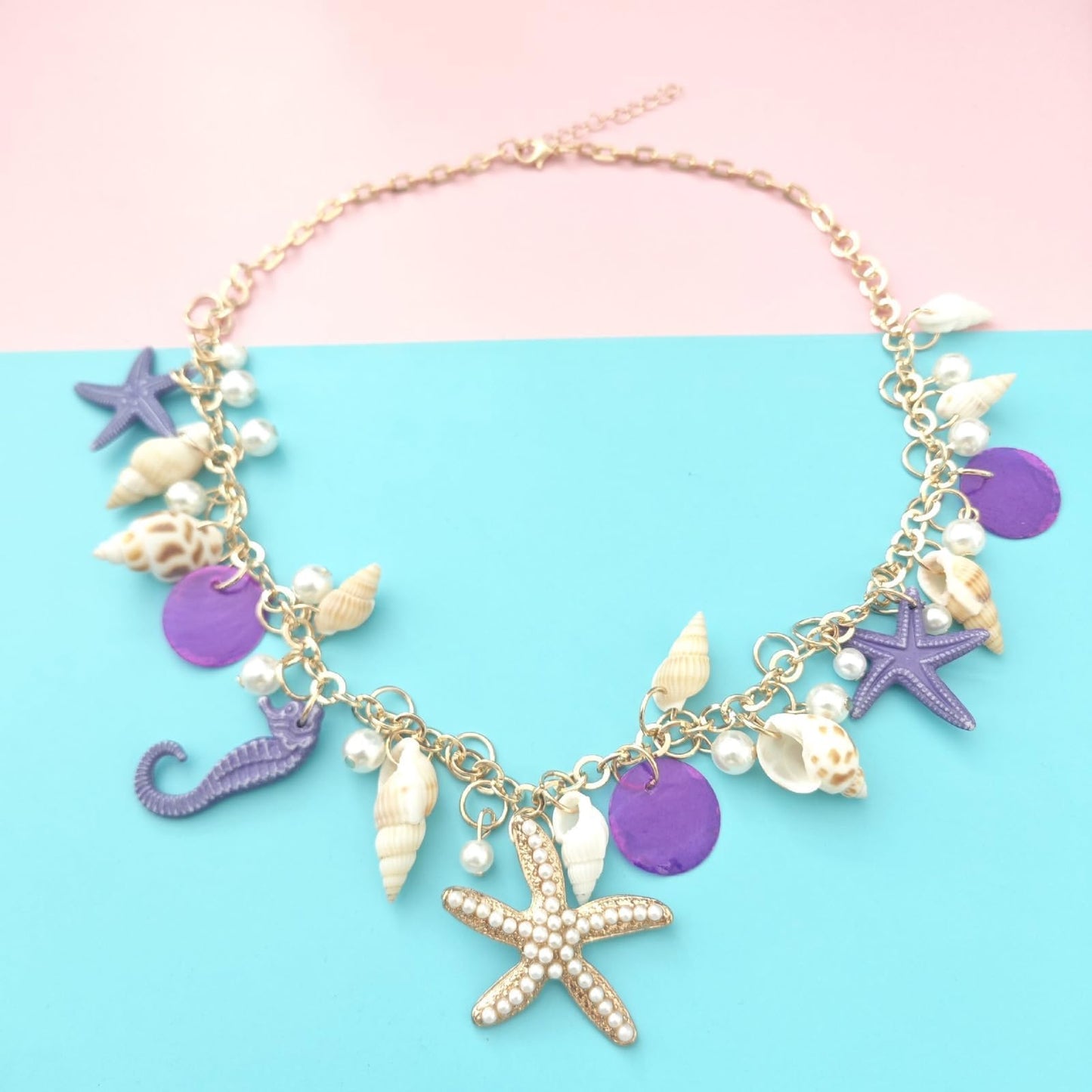 KummerSaprk Seashell Necklace Charm Necklace for Women Summer Vacation Jewelry for Women Starfish Sea Shell Pendant Jewelry Boho Beachy Stuff Accessories Gifts