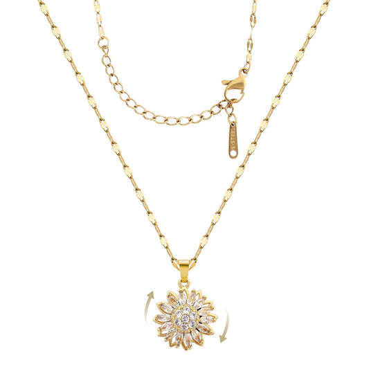 KONPJE Sunflower Fidget Necklace for Women Gold Moon Necklace Rotating Heart Necklaces Spinning Crystal Sunflower Anxiety Necklaces Crescent Moons Jewelry Accessories (Sun)