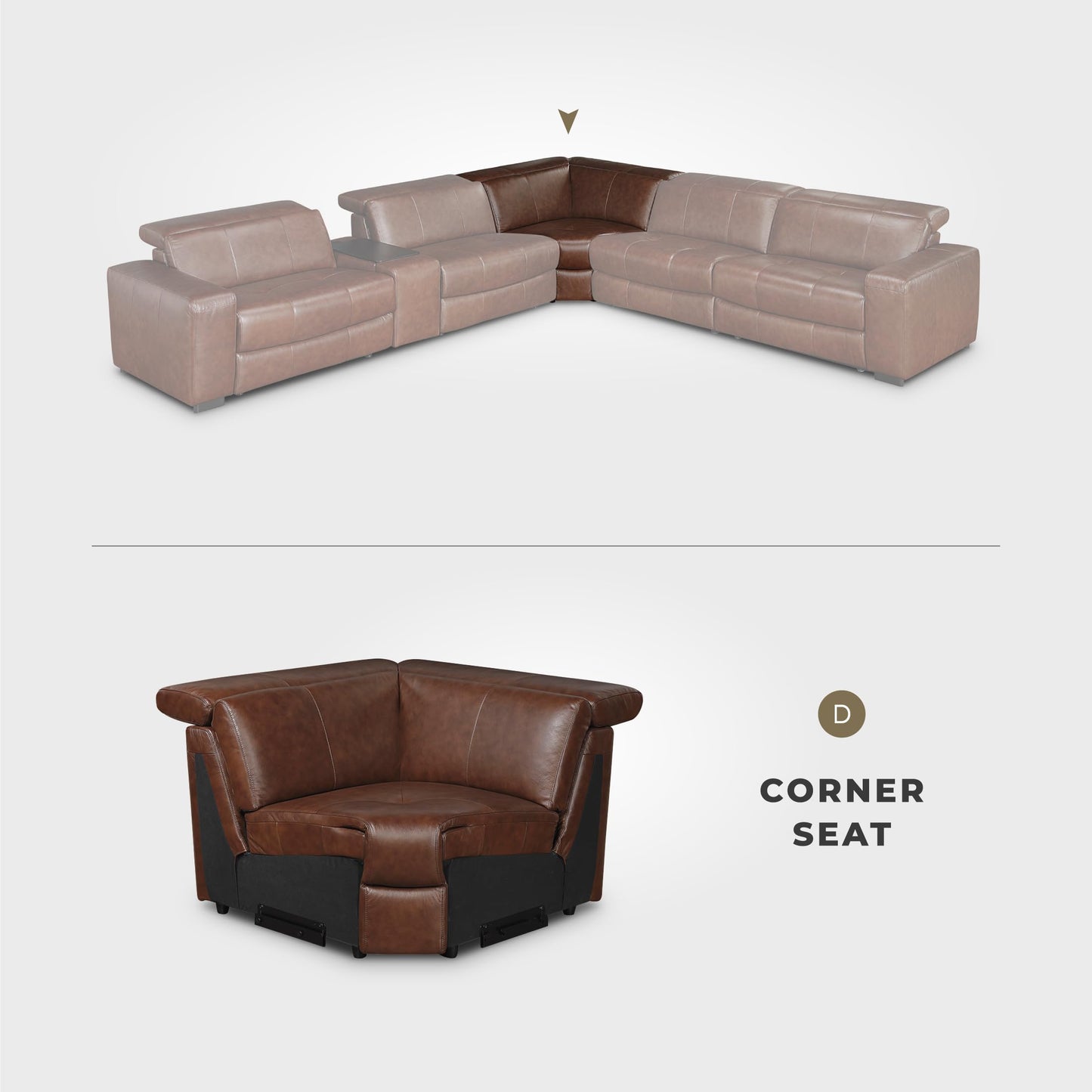 Lexicon 100% Leather Modular Sectional Couches for Living Room, Module for Sectional Couch, Leather Upholstered Corner Seat, Durable Frame, High Density Foam Cushion, Brown