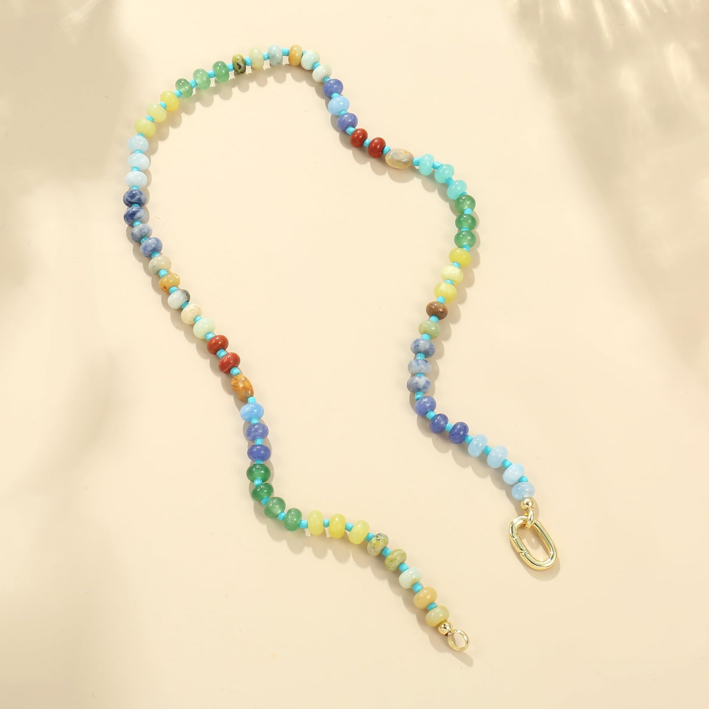 CONRAN KREMIX Colourful Stone Beaded Necklace for Women,Natural Stone Bead Choker Necklaces Boho Summer Beach Necklace Gemstone Jewelry Gift for Women