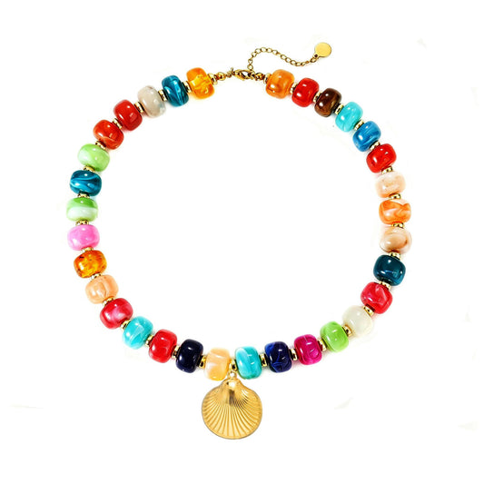 YHGDY Chunky Beaded Starfish Shell Necklace for Women Colorful Boho Bead Choker Necklace Summer Beach Necklace Trendy Chunky Jewelry Gifts (Gold Shell)