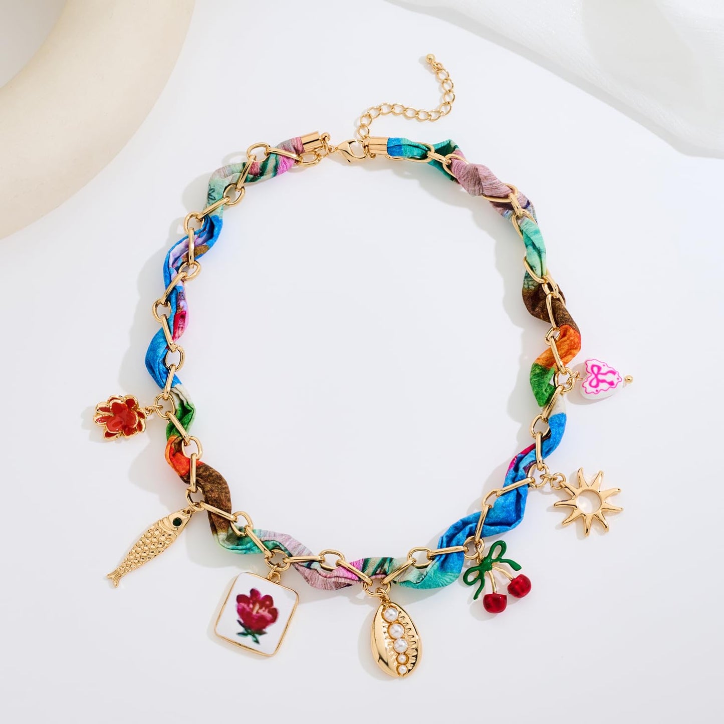 LILIE&WHITE Gold Charms Necklace for Women with Chic Fish Flower Shell Bandana Necklaces Fashion Summer Collar Necklaces Jewelry Gift