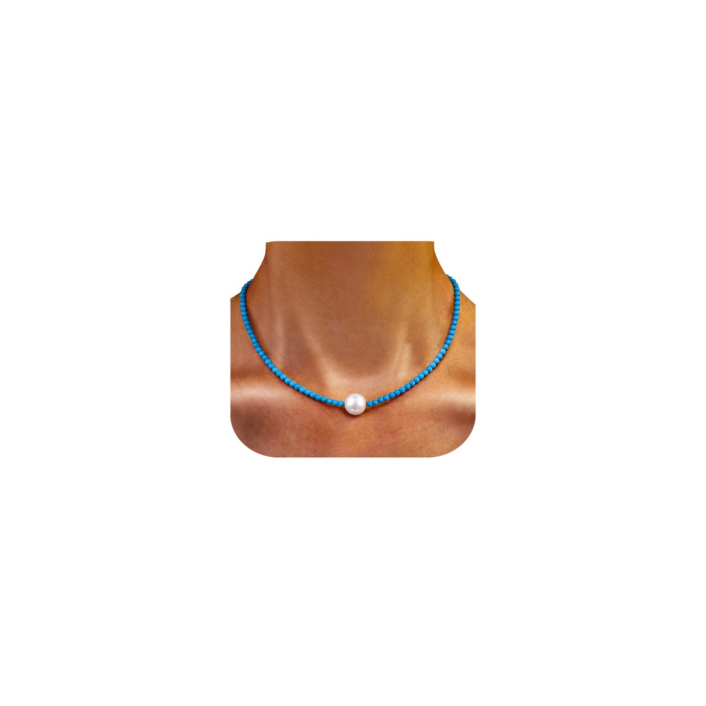 GEMTAL Dainty Single Pearl Pendant Necklaces for Women Trendy,Turquoise Necklace Natural Gemstone Stone Beaded Choker,Delicate Round Freshwater Pearl Necklace Jewelry Gift for Women