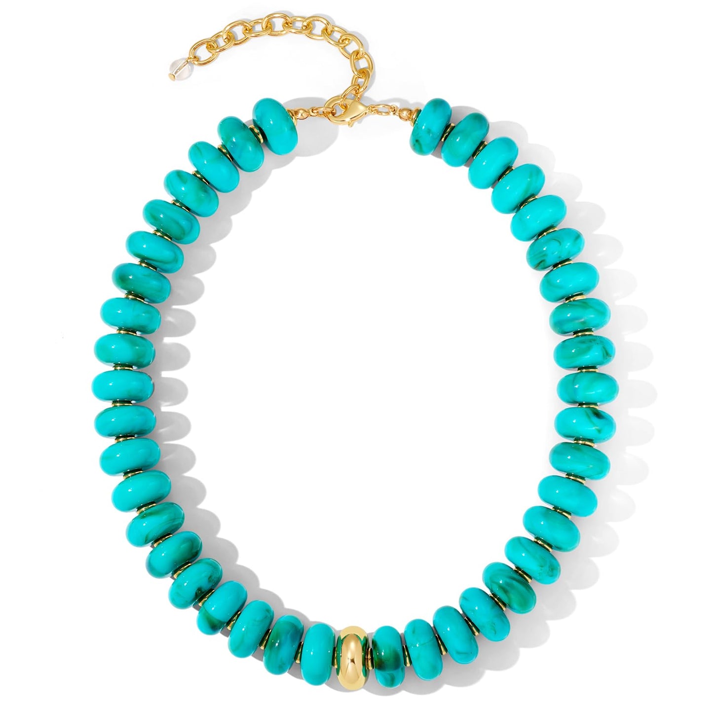 FAUTHENTICUTE Chunky Turquoise Necklace for Women Big Blue Acrylic Beaded Choker Necklace Summer Beach Statement Necklace Gift Trendy Boho Jewelry