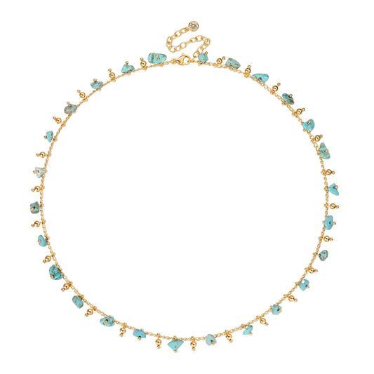 MTMY Beaded Necklaces for Women 14K Gold Plated Dainty Colorful Green/Rose Beaded Pearl Choker Necklace Delicate Boho Choker Necklace Jewelry Gift (beads turquoise)