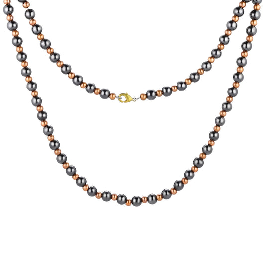 Fashtour Magnetic Hematite for Men and Women, 8MM and 6MM Magnetic Hematite with 6MM and 4MM Pure Copper, 53CM Handmade Energy (CN-Small)
