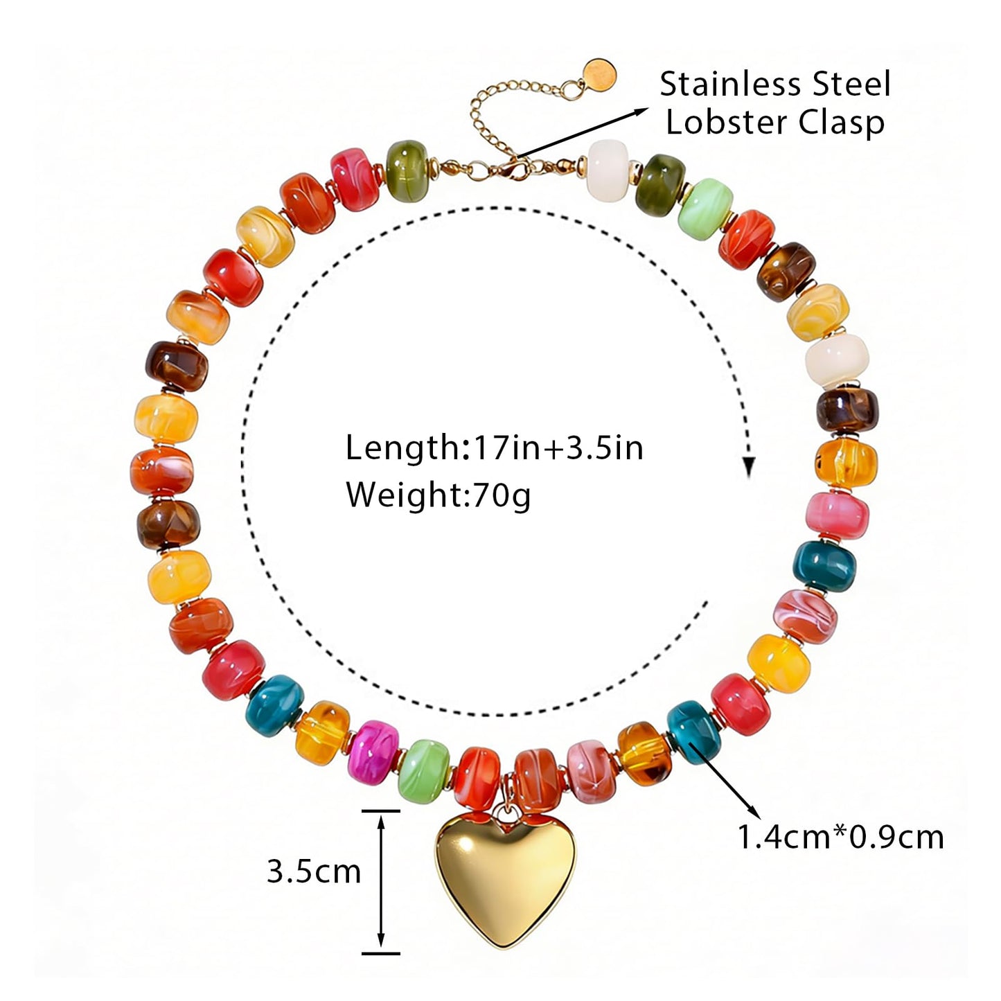 joymiao Chunky Beaded Necklace for Women Colorful Boho Bead Choker Big Bead Necklace Statement Necklaces Jewelry Accessories with Heart Pendant