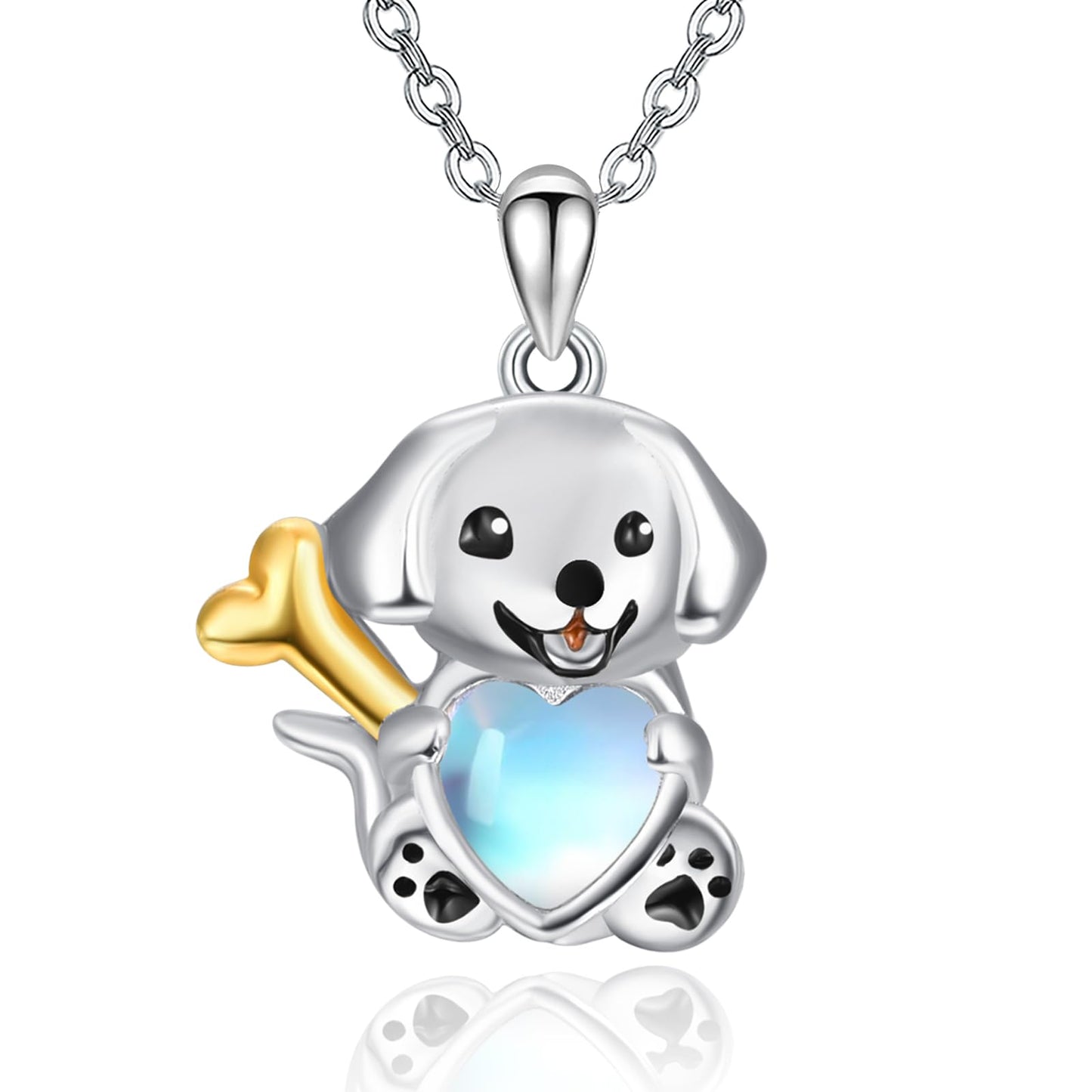 Dreamboat Dog Pendant Necklace for Women 925 Sterling Silver Moonstone Puppy Animal Jewelry Christmas Birthday Gifts for Dog Mom