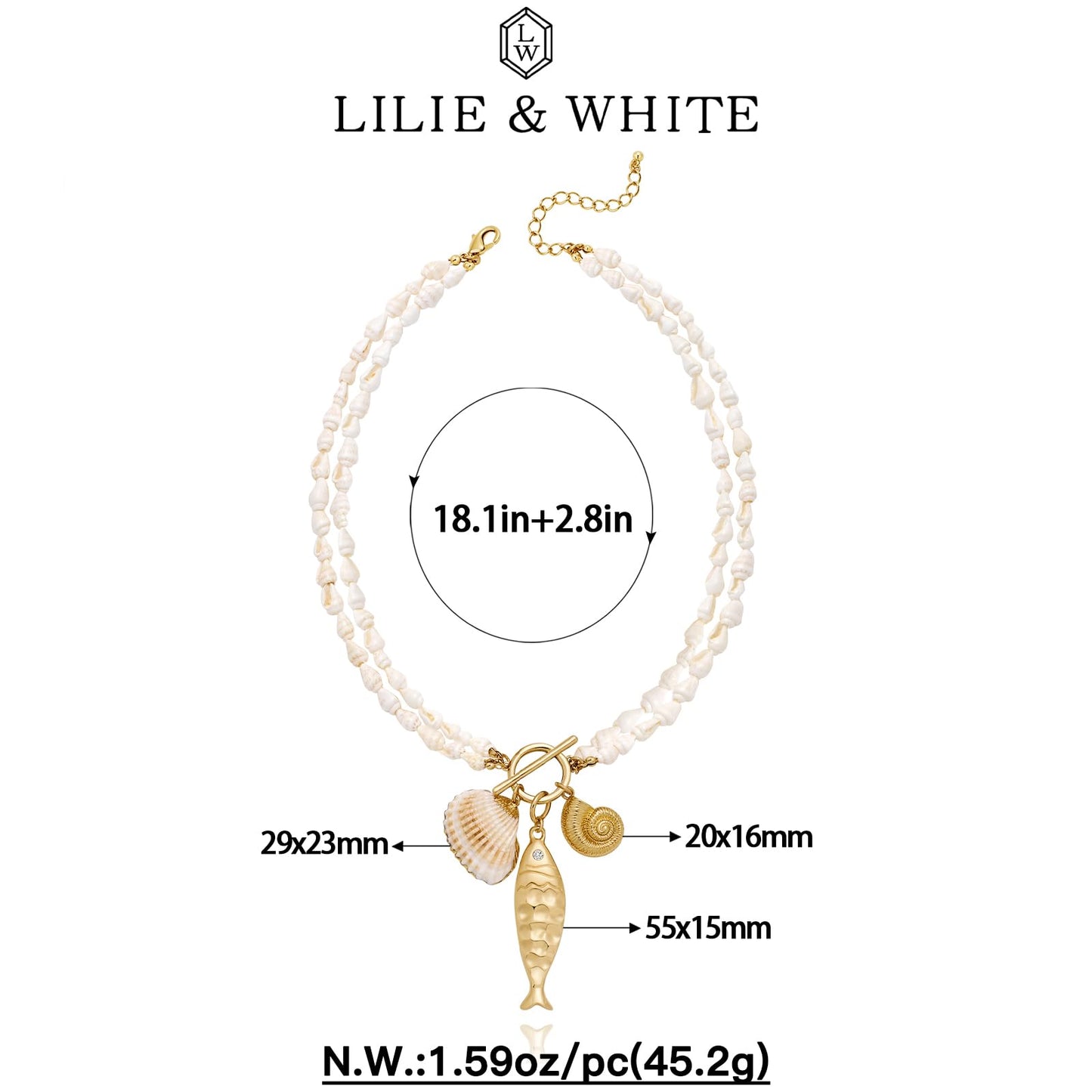 LILIE&WHITE Gold Fish Necklaces for Women Shiny Shell Conch Pendant Necklaces Classic Beach Statement Charms Necklace Jewelry Gift