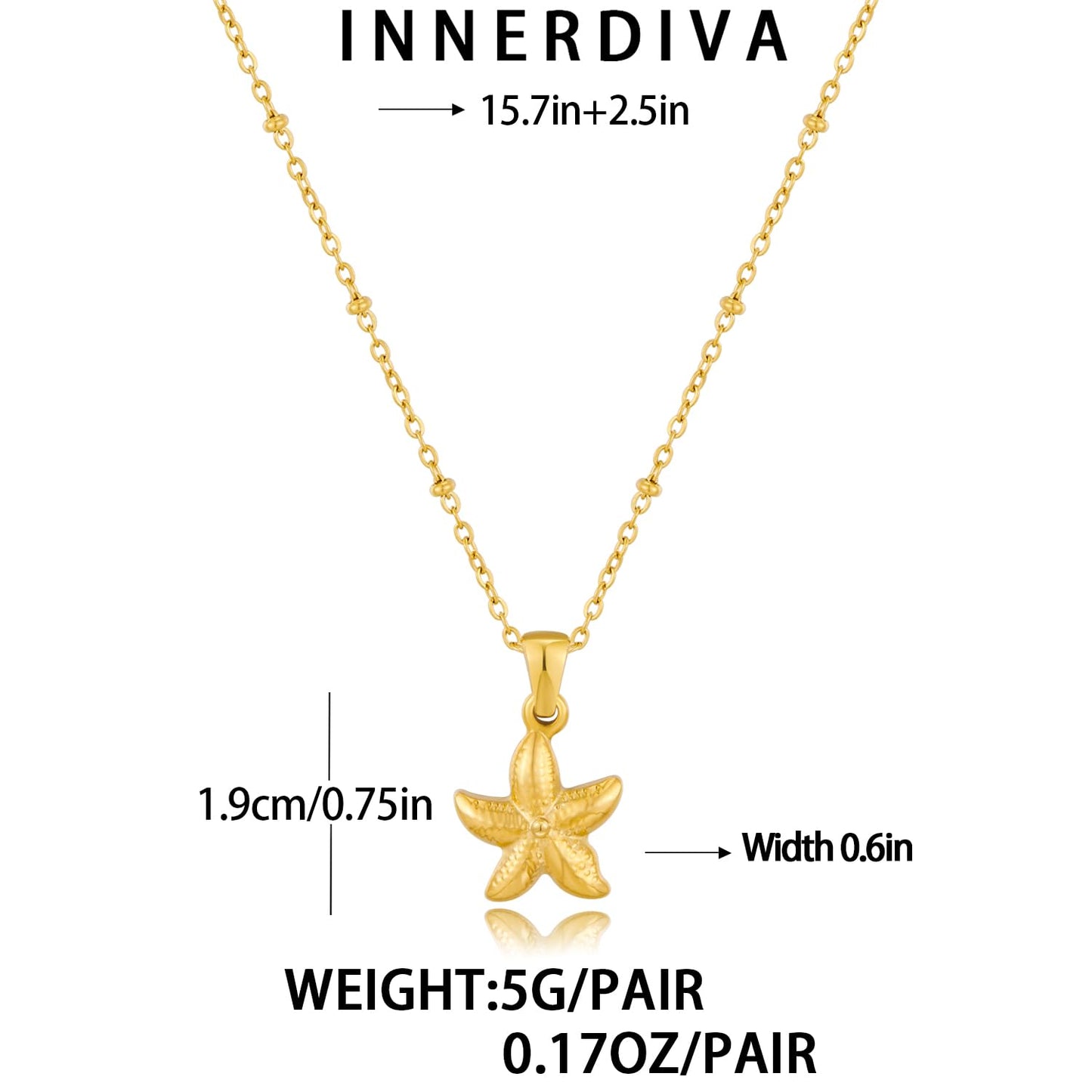 INNERDIVA Gold Starfish Necklace for Women Boho Necklaces Summer Beach Necklace Jewelry Present