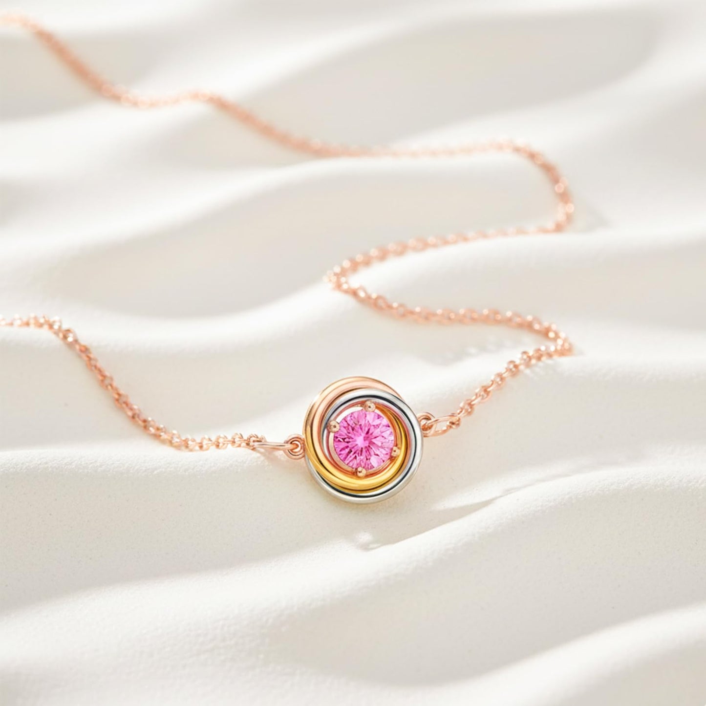 Tessalyn Round Birthstone Necklace, 18K Gold Plated Zircon Necklace Elegant Tri-Color Jewelry Valentines Day Gifts for Her