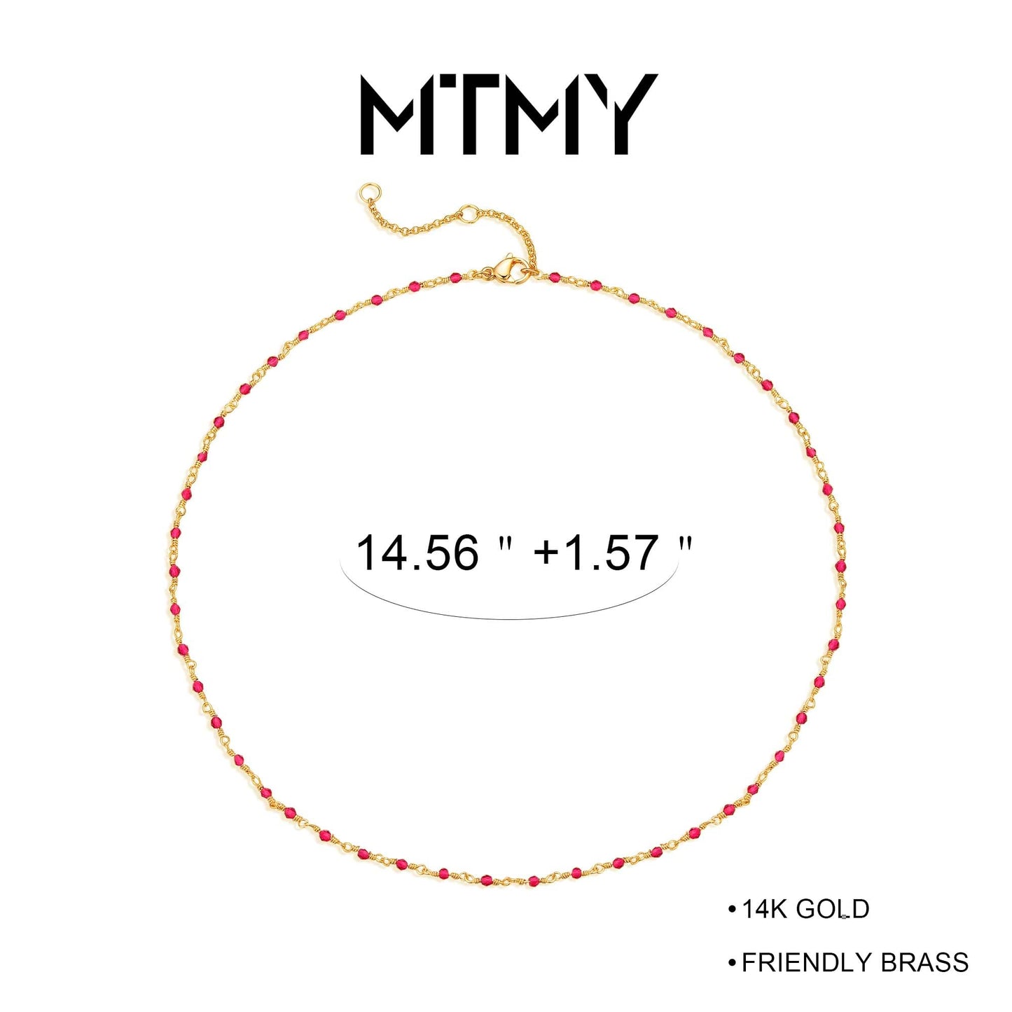 MTMY Beaded Necklace for Women 14K Gold Plated Dainty Colorful Beaded Pearl Choker Necklace Delicate Boho Choker Necklace Jewelry Gift (Crystal-rose)