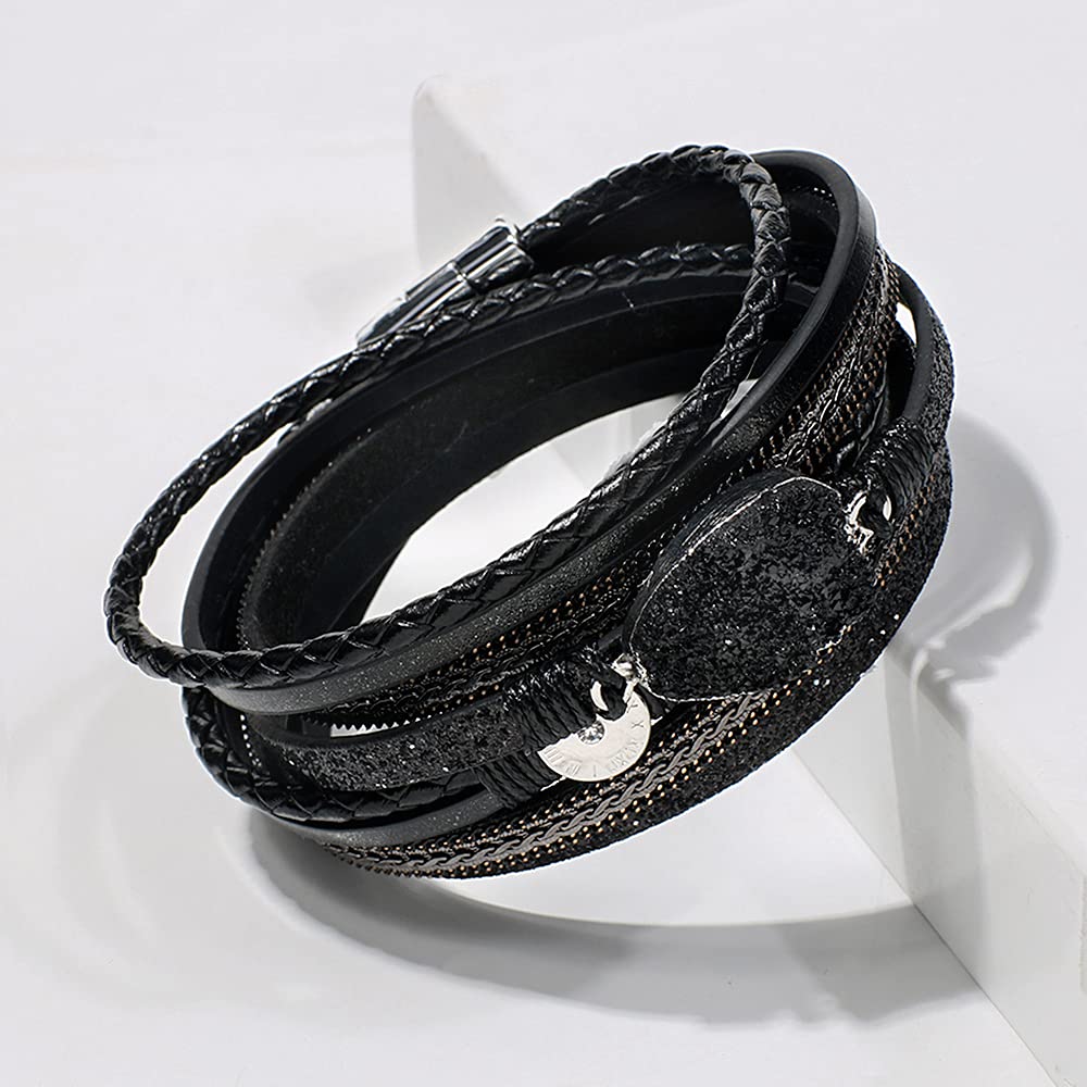 Artilady Leather Wrap Bracelet for Women - Handmade Clasp Bangle Bracelet with Pearl Beads Crystal Wristbands Jewelry Gift for Ladies and Mother
