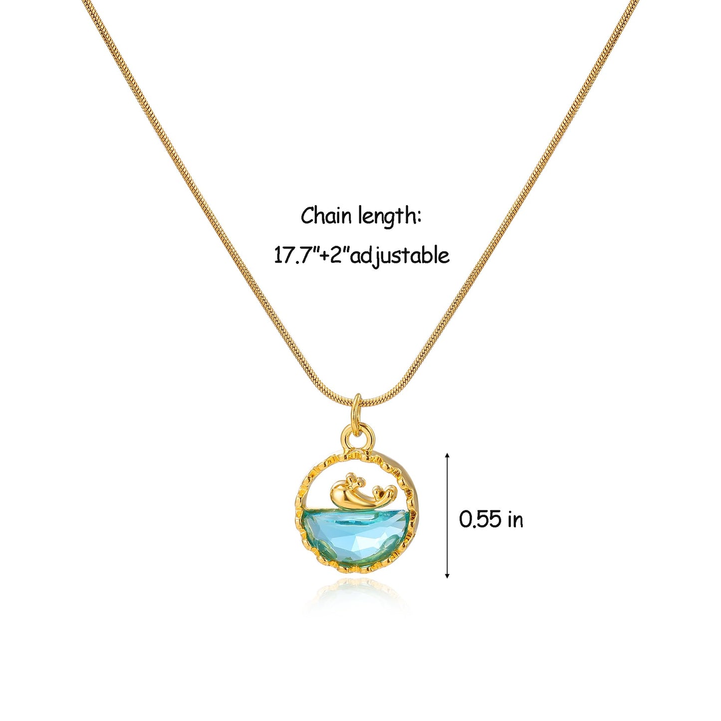 JGHIFLYE Ocean Whale Circle Pendant Necklace for Women, Gold Tone Stainless Steel Adjustable Lobster Clasp Blue Crystal Beach Jewelry