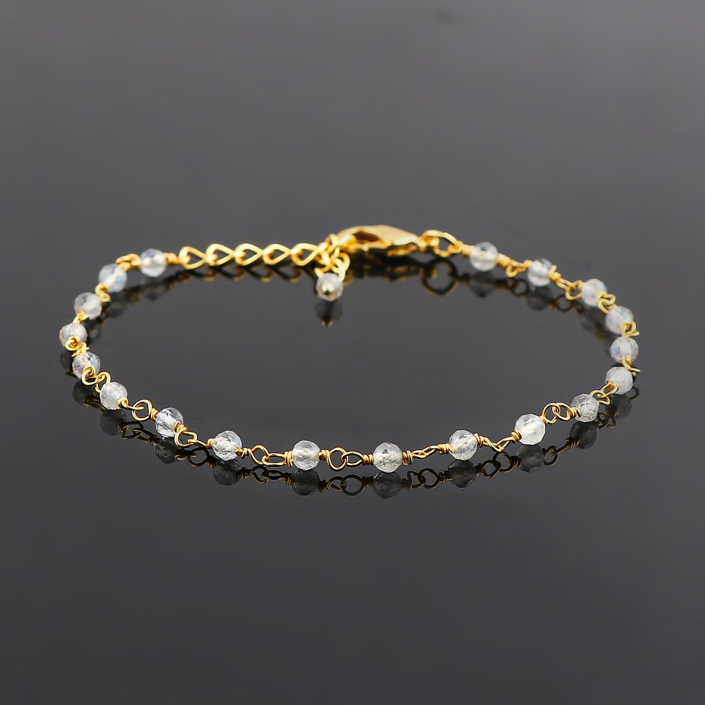 CRYSTALINES (3pcs) Natural Labradorite Gemstone Cluster Jewelry Combo Set, 14K Gold Plated, Crystals Beads Rosary Chain, Handmade Bohemian Jewelry - Bracelets, Necklace, Earrings for Women