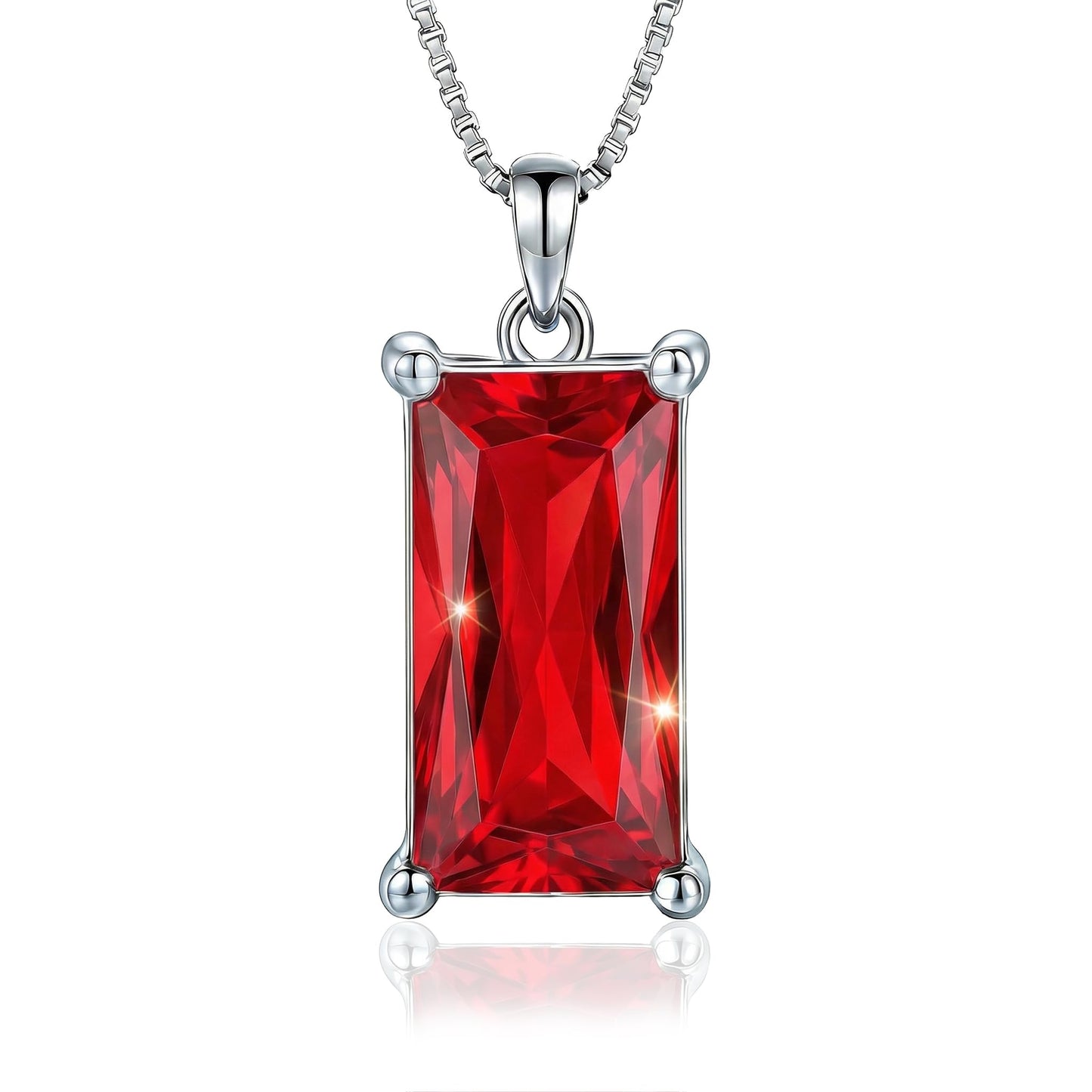 Kuschelkatze 8mm x 16mm Square July Birthstone Ruby Pendant Necklace – Fashion charming Sterling Silver Gift for women
