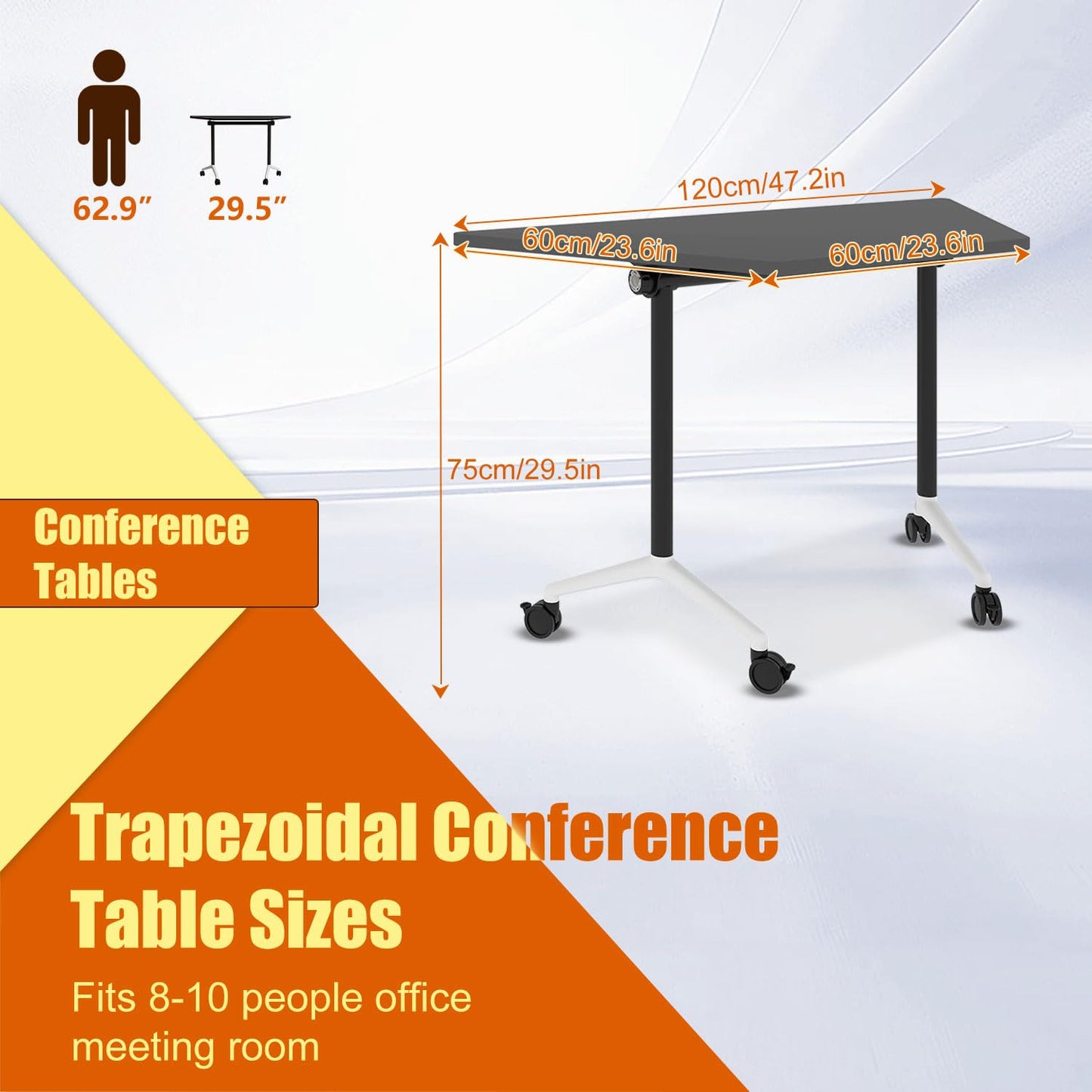 Modular Conference Table,Modern Flip Top Folding Meeting Room Table,47.2in Mobile Training Seminar Table with Wheels,4 Pack Stackable Rollling Conference Room Tables for Office,Classr,Support 550lbs