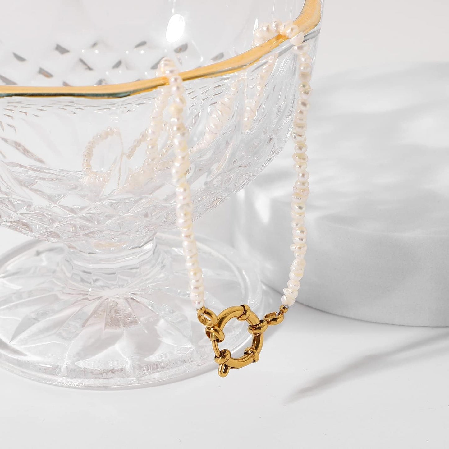 14K Gold over S925 Sterling Silver Pearl Clavicle Necklace, OT Buckle Freshwater Pearl Beaded Necklace, Beautiful Women's Day, Birthday Gift for Wife,Girlfriend (style one, 18K)