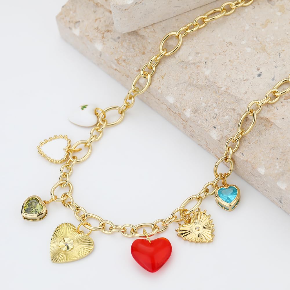 BONJOULRY Gold Heart Necklaces For Women With Different Charms Gold Charm Sun Red Heart Necklace Coin Charms DIY Choker Necklace Fashion Jewelry Gift